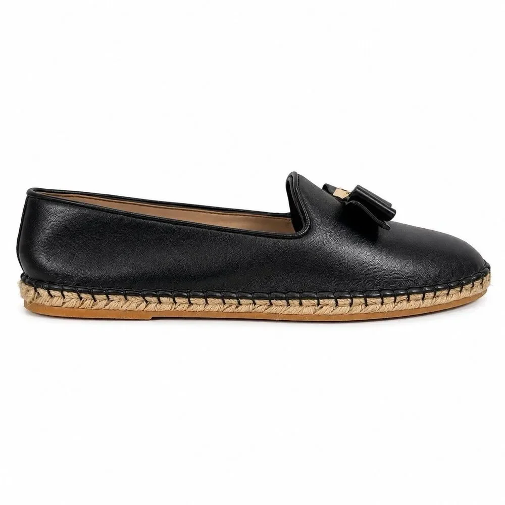 Cole Haan Women’s Black Leather Bow Driving Loafers Espadrille Slip On Size 11